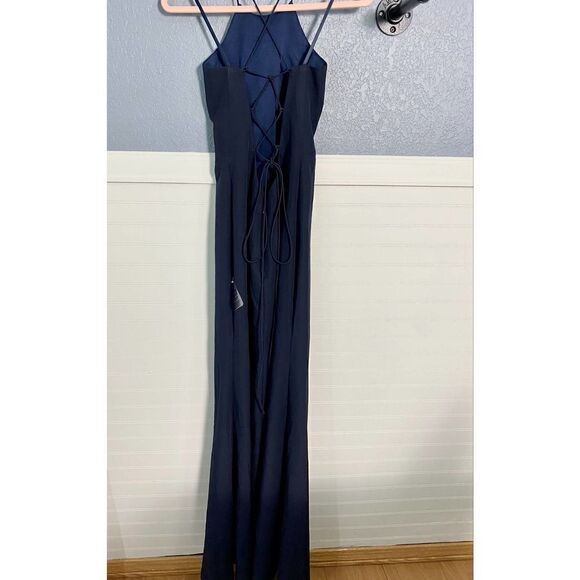 Bariano Navy Blue High-Neck Cross-Back Gown - Picture 7 of 10